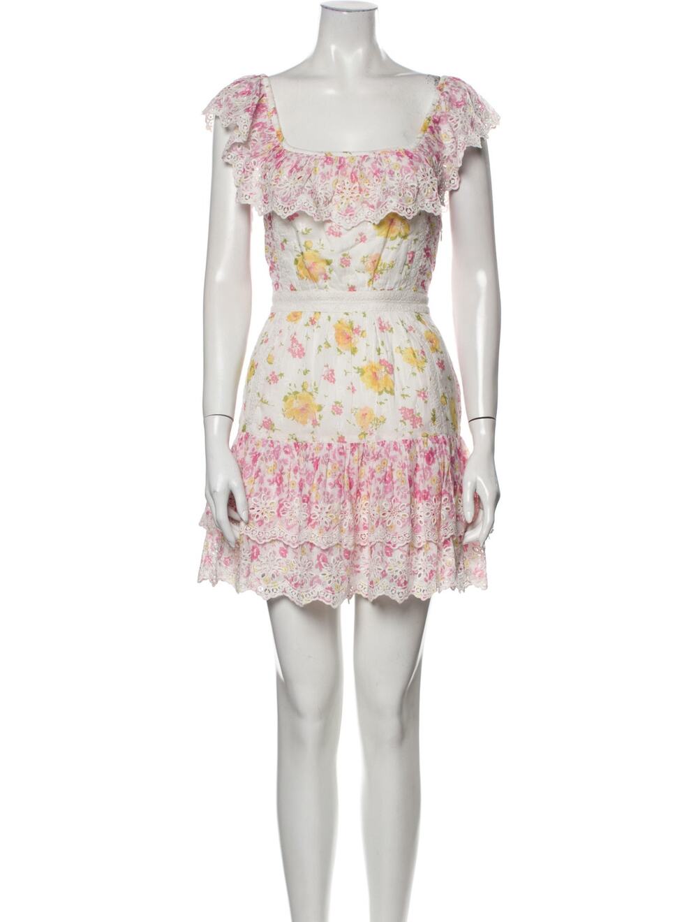 LoveShackFancy Floral Print Mini Dress in Pink & White - XS